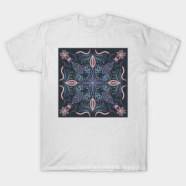 Flower Mandala Summertime - Pink & Dark Gray T-Shirt by monitdesign